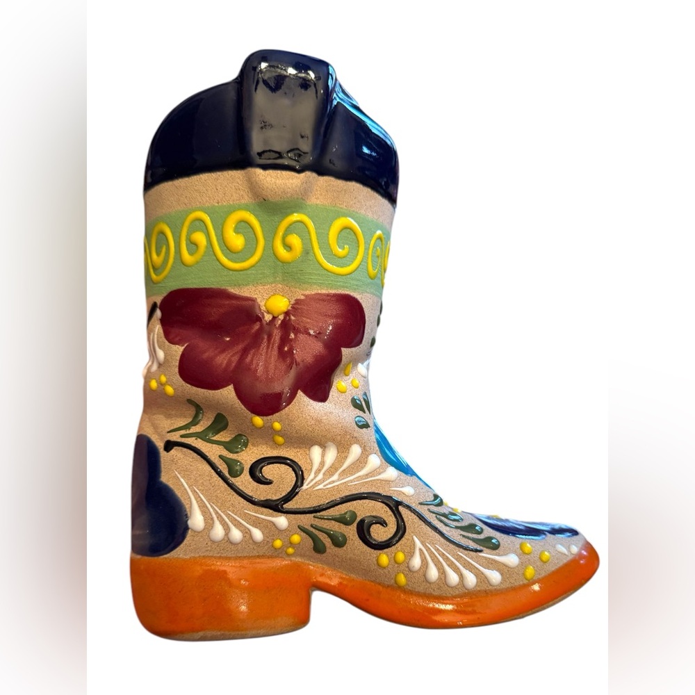 Vintage Ceramex Mexico Colorful Ceramic Pottery Hand made Cowboy Boot planter